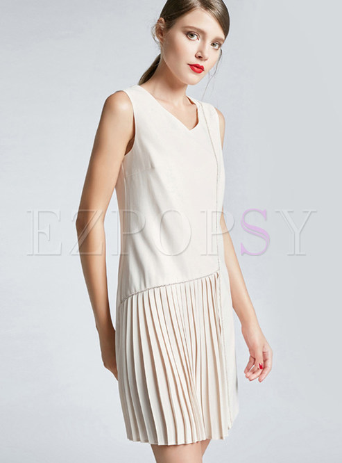 Fashion Solid Color Sleeveless Mini A Line Dress
