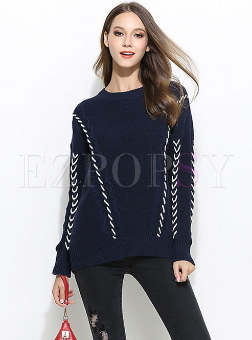 Chic Color-blocked Bat Sleeve Knitted Sweater