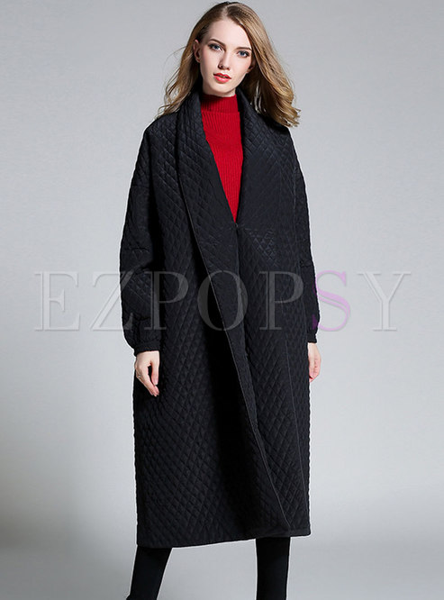 Pure Color Turn Down Collar Long Thick Coat