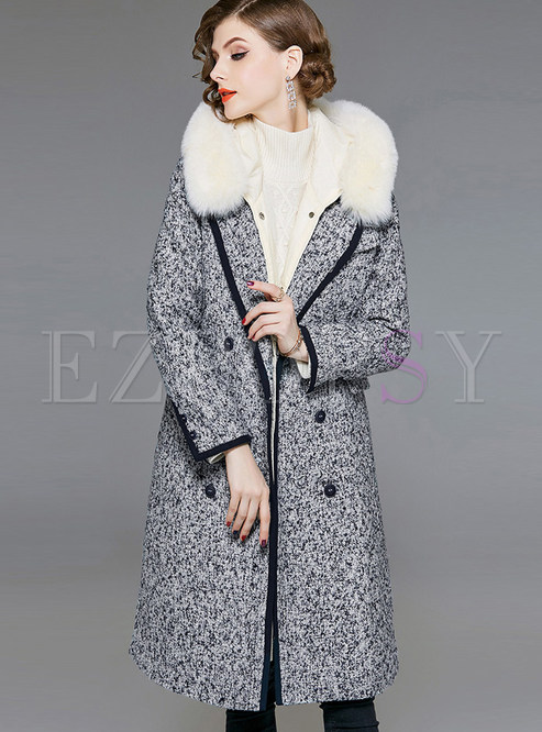 Notched Double-breasted Woolen Coat Without Fur Collar
