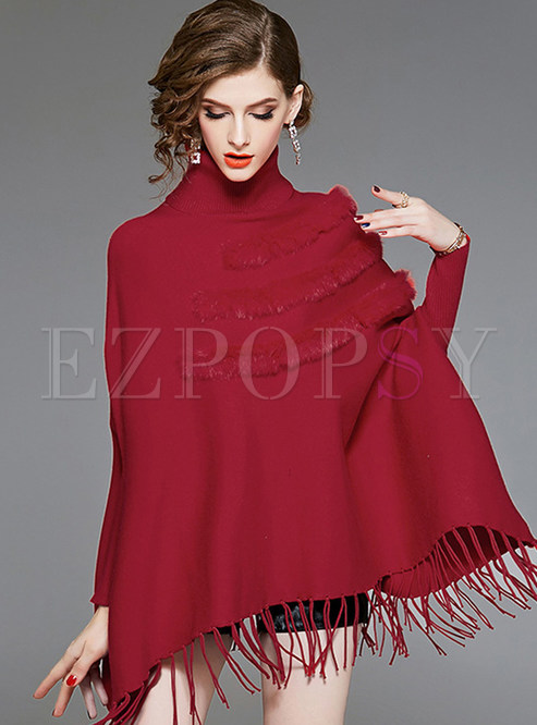 High Neck Bat Sleeve Loose Pure Color Sweater