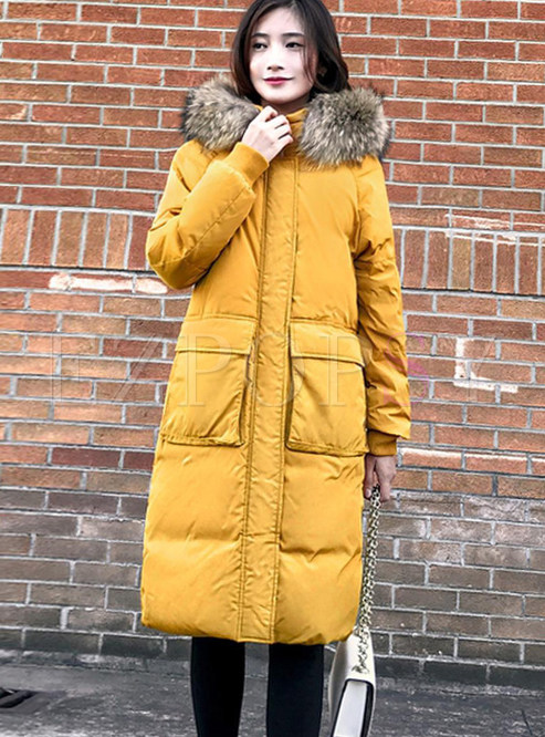 Trendy Hooded Big Pocket Zip-up Thick Down Coat