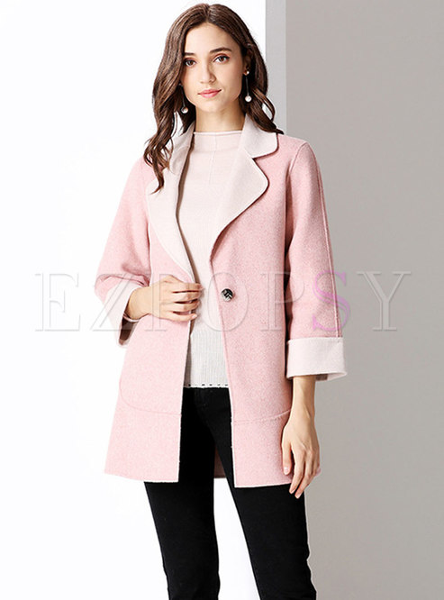 Outwear | Jackets/Coats | Sweet Pink Color-blocked Double-sided Wool ...