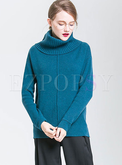 Pure Color High Neck Loose Knitted Sweater