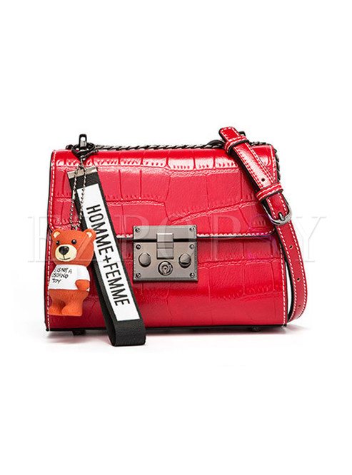 Stylish Red All Matched Clasp Lock Crossbody Bag