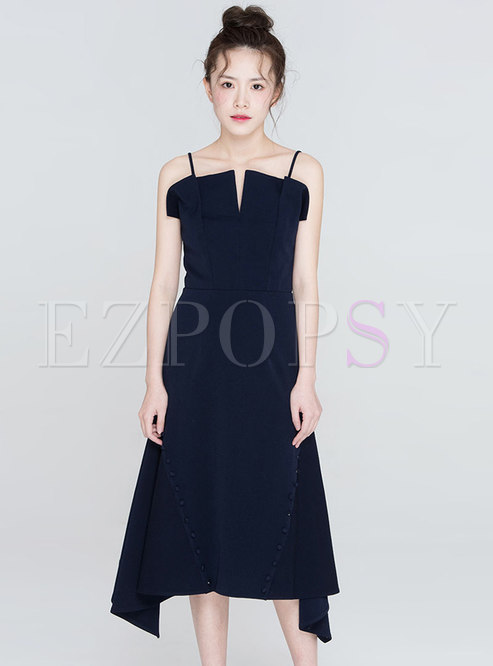 Black Sleeveless Asymmetric Hem Party Dress