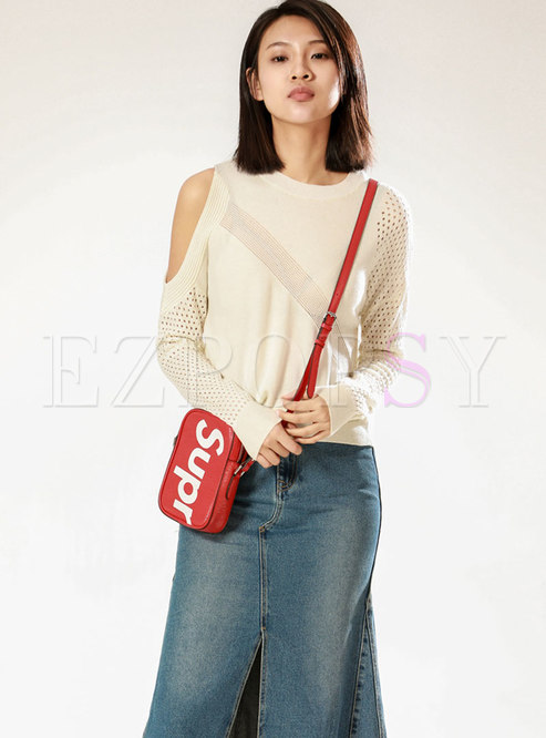 White Sexy Hollow Out Off Shoulder Knitted Sweater