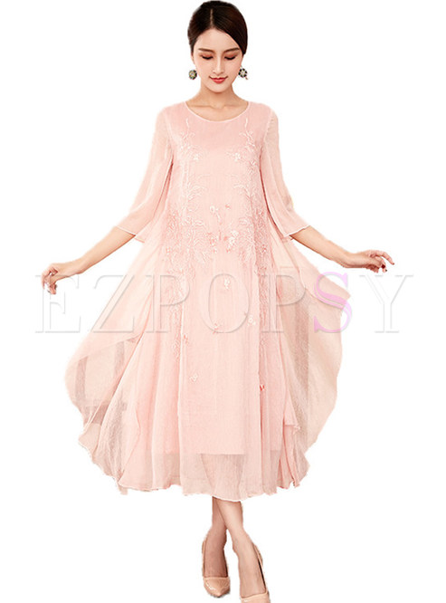 Pink Casual Plus Size Pleated Formal Dress