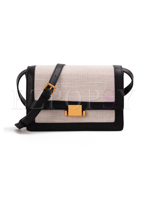 Chic Color-blocked Canvas Stitching Leather Small Bag