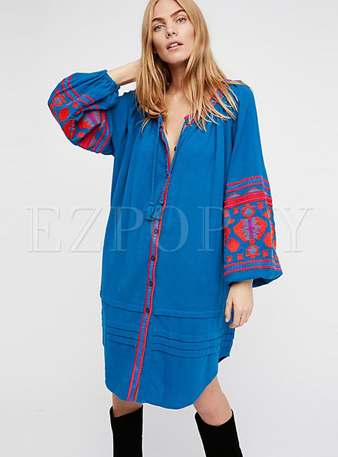 Chic Ethnic Embroidery Loose Shift Dress