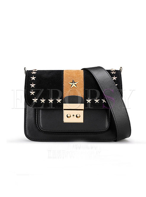 Stylish Rivet Cowhide Frosted Clasp Lock Crossbody Bag