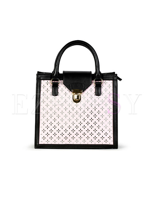 Brief Hollow Out Leather Top Handle Bag