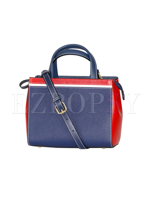 Color-blocked Leather Zippered Top Handle & Crossbody Bag