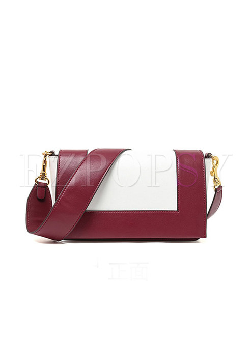 Chic Wine Red Color-block Square Crossbody Bag 