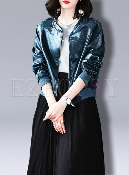 Chic Stand Collar Pure Color Short Coat