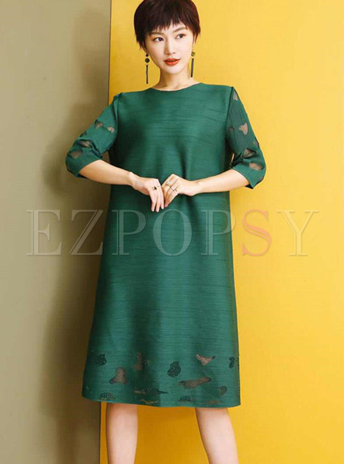 Chic Three Quarters Sleeve Hollow Out Dress