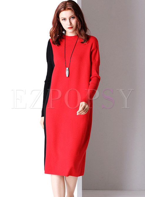 Fashion Hit Color Plus Size Bottoming Knitting Dress 