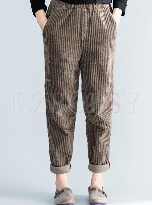 Casual Solid Color Elastic Waist Straight Pants