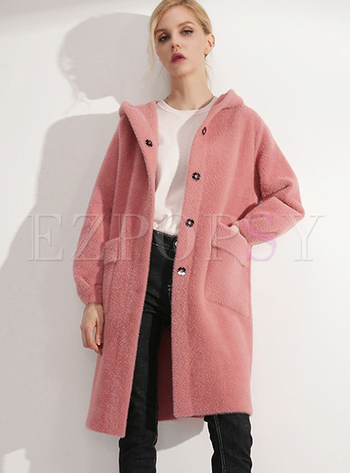 Stylish Hooded Collar Knee-length Thick Coat