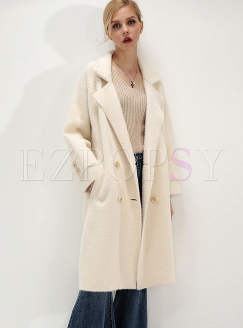 Brief Loose Solid Color Double-breasted Warm Overcoat