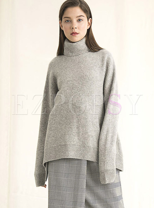Turtle Neck Pure Color Warm Easy-matching Sweater