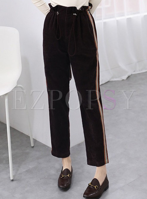 Casual Striped Splicing Elastic Waist Straight Pants 
