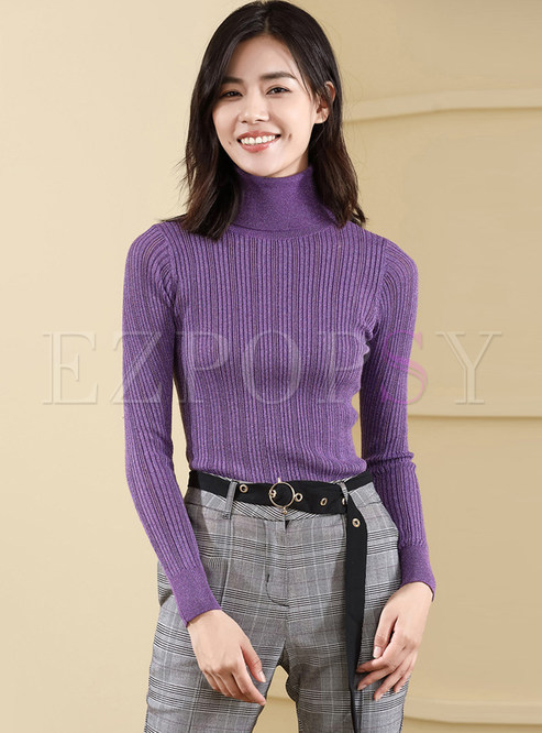 Solid Color High Neck Slim Bottoming Sweater