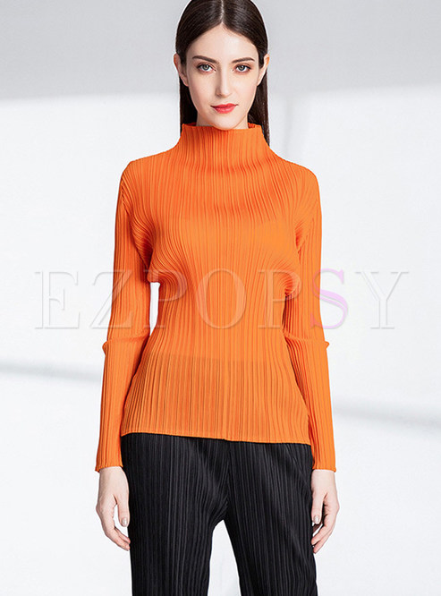 Half Turtle Neck Solid Color Elastic Bottoming Shirt
