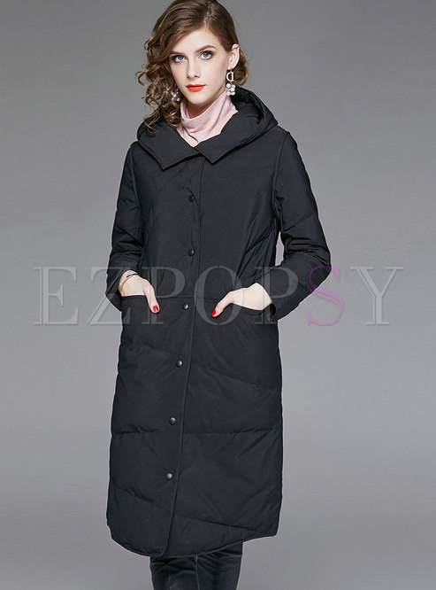 Winter Trendy Hooded Monochrome Down Coat