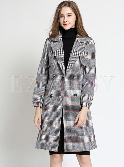 Outwear | Jackets/Coats | Grid Turn Down Collar Belted Double-breasted ...