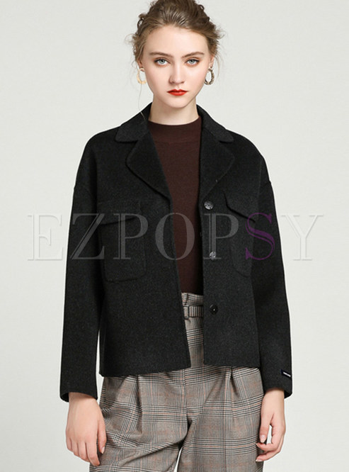 Outwear | Jackets/Coats | Stylish Notched Single-breasted Woolen Coat