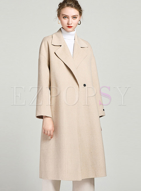 Outwear | Jackets/Coats | Notched Long Sleeve Loose Slit Straight Overcoat