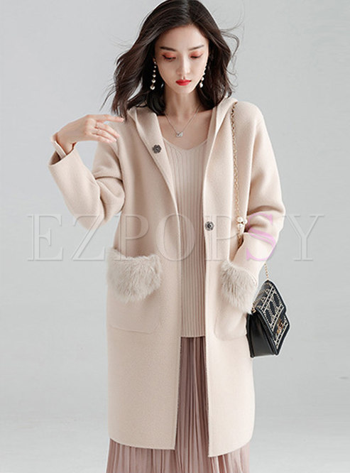 Stylish Solid Color Hooded Woolen Coat