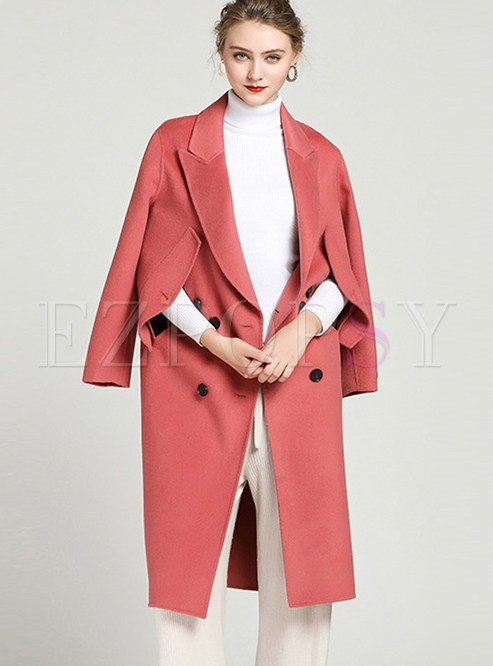 Notched Double-breasted Wool Pure Color Coat