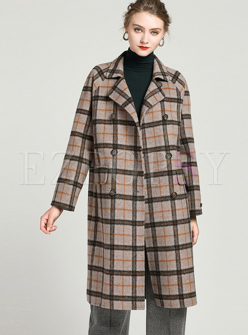 Outwear | Jackets/Coats | Chic Color-blocked Plaid Loose Slit Woolen Coat
