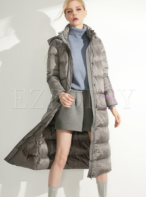 Trendy Hooded Long Down Coat With Pockets