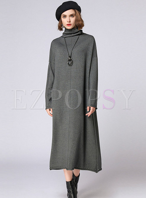 Casual Brief Turtle Neck Straight Sweater Dress