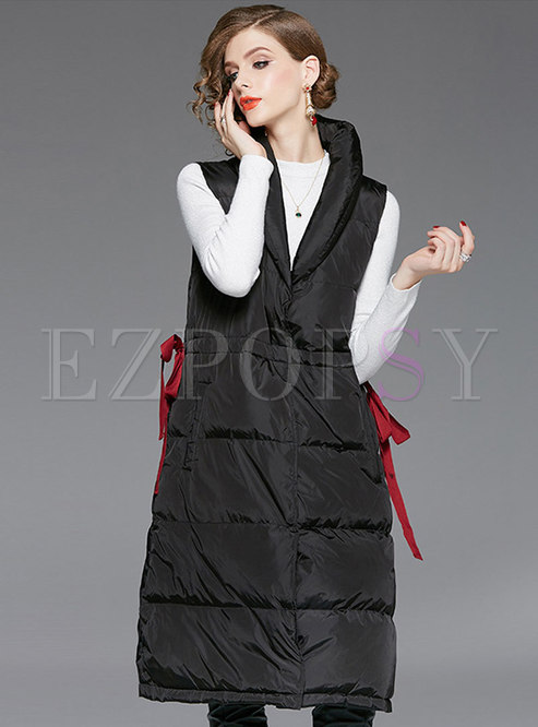 Chic Gathered Waist Single-breasted Down Vest