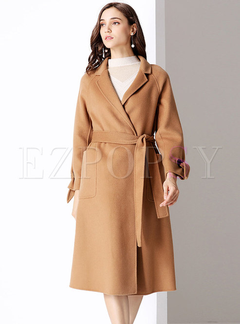 Outwear | Jackets/Coats | Khaki Notched Belted Slim Woolen Coat
