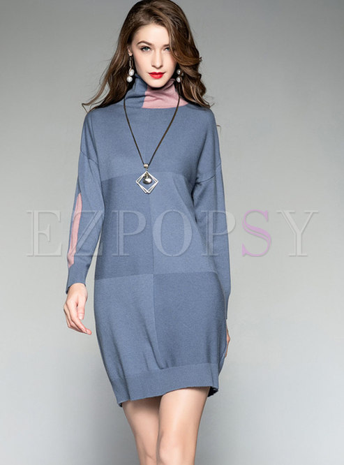Trendy Hit Color Loose All-matched Knitted Dress