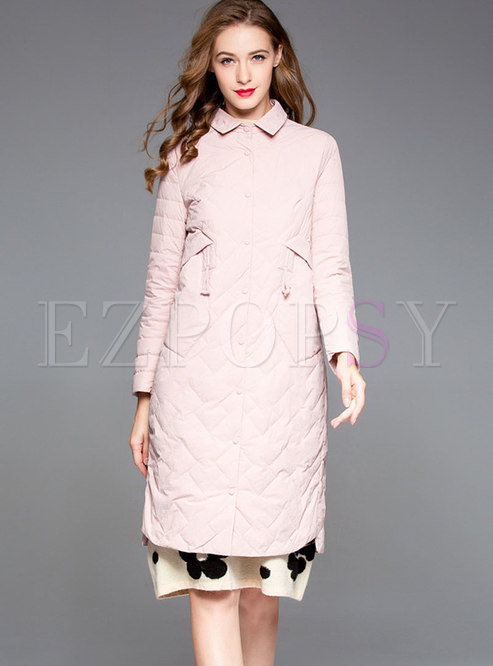 Fashion Pink Single-breasted Belted Down Coat