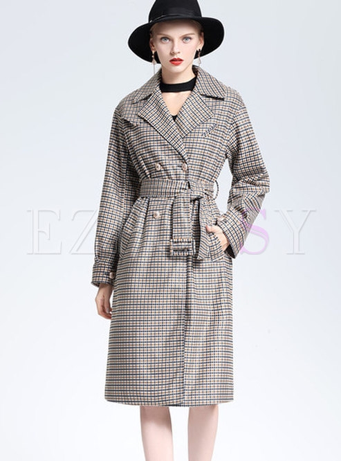 Outwear | Trench Coats | Chic Houndstooth Lapel Belted Skinny Trench Coat