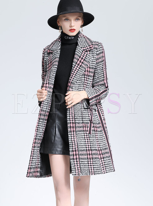 Trendy Lapel Grid Slim Trench Coat With Pockets