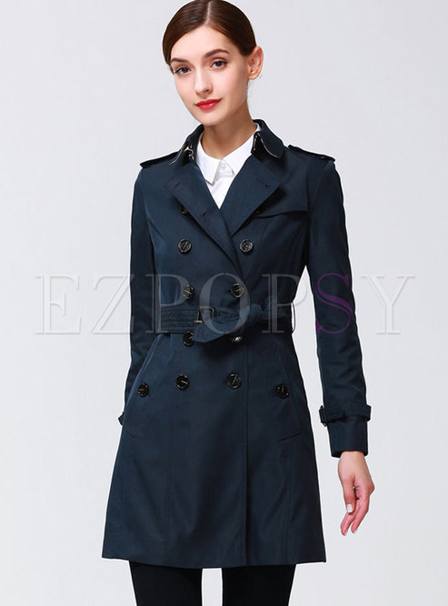 Chic Solid Color ALL Matched Belted Double-breasted Trench Coat