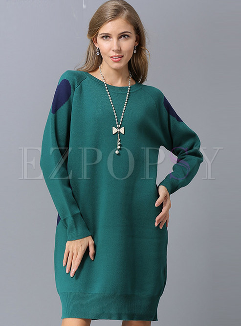 O-neck Long Sleeve Loose Knitted Dress
