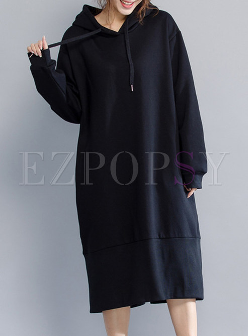 Brief Hooded Pure Color Cotton Shift Dress
