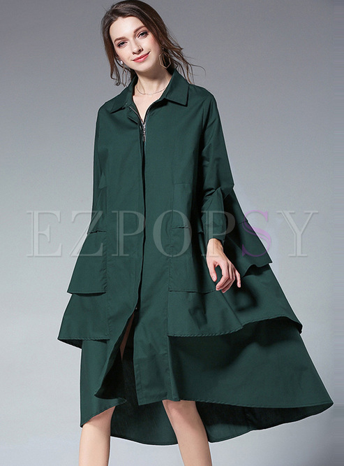 Green Asymmetric Hem Loose Dress