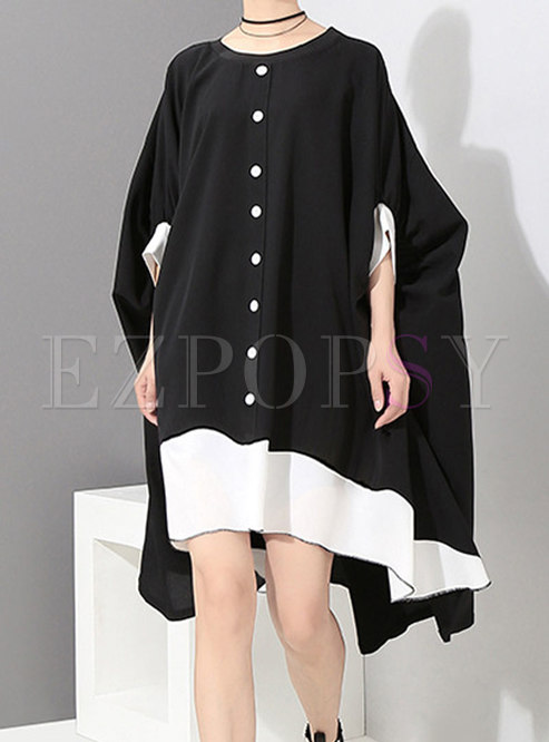Dolman-Sleeve Plus Size Asymmetric Dress