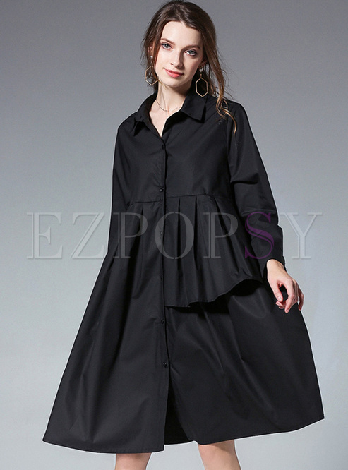 Black Oversize Asymmetric Lapel Loose Dress