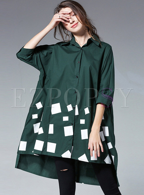 Loose Color-blocked Lapel Shirt Dress
